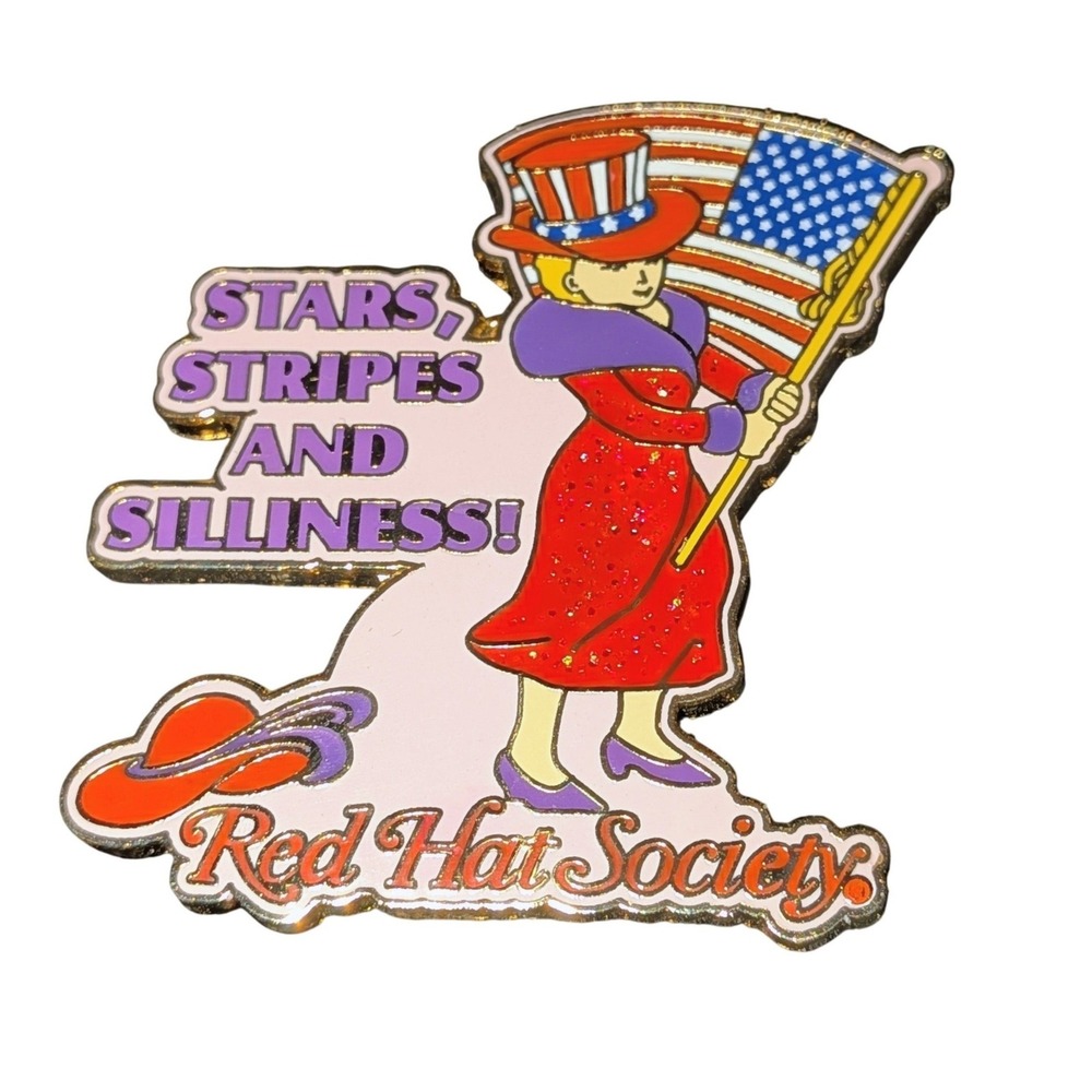 Red Hat‎ Society Stars Stripes and Silliness Patriotic Enamel Pin 4th of July